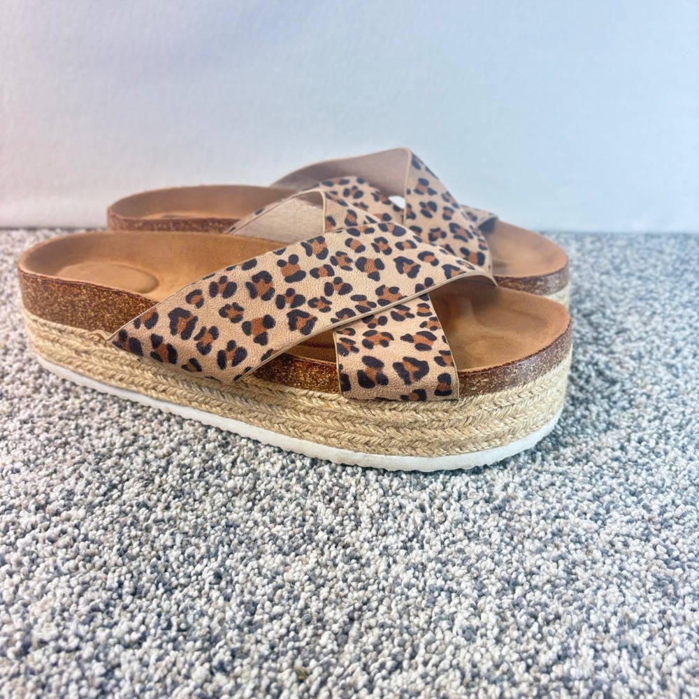 DV Dolce Vita Leopard Print Espadrille Platform Slide Sandals Tan Brown size 10